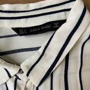Zara Basic Oversized Button Down Striped Shirt, White & Black, Size S